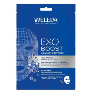 WELEDA Exo Boost Collagen Tuchmaske blauer Enzian